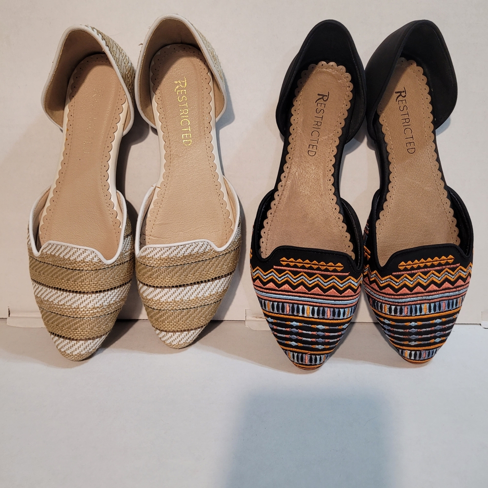 Two Restricted Women's Multicolor And Tan Flats